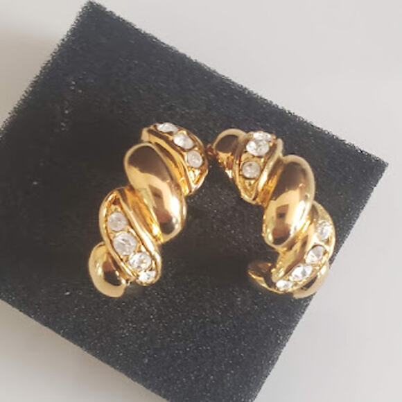 Joan Rivers Classic Collection Gold Tone Half Hoop Earrings with Crystals - Picture 3 of 8